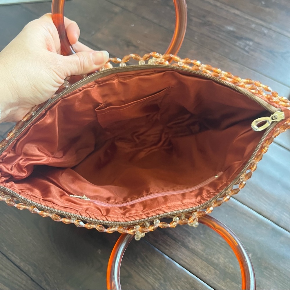 One of a Kind Vintage Orange Handbag with Circular Handles - Picture 3 of 4
